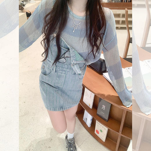 <曾小咸推荐> 【蓝调时光】蓝条纹罩衫+背带裙 商品图0