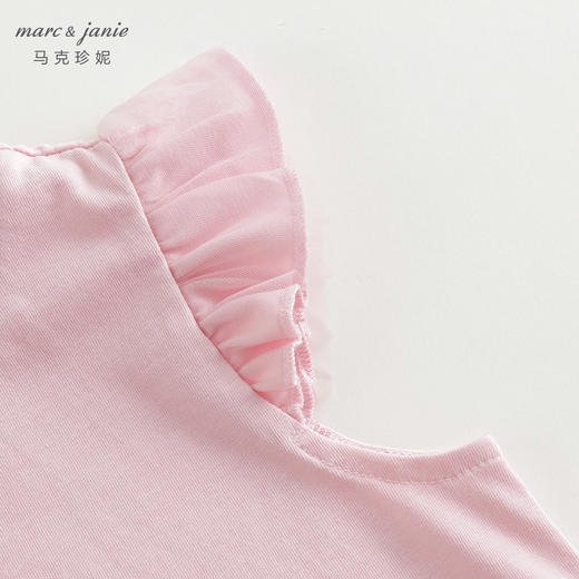 [凉感透气]马克珍妮女童草莓花边飞袖短袖T恤上衣夏装新款240775 商品图3
