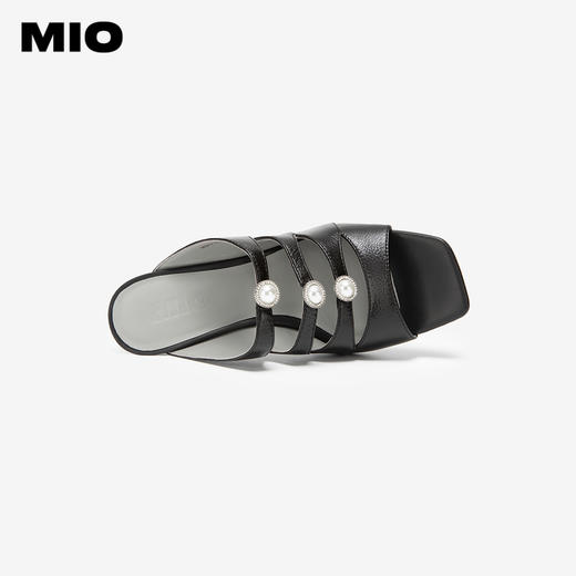 MIO米奥夏季方头细高跟时装凉鞋珍珠饰扣优雅时髦凉拖女鞋M243141205 商品图2