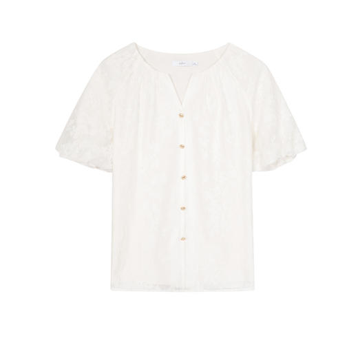 【严选】伊芙丽精致皱感设计暗花法式甜美泡泡袖衬衫小上衣女2024夏装新款1F4921641 商品图4