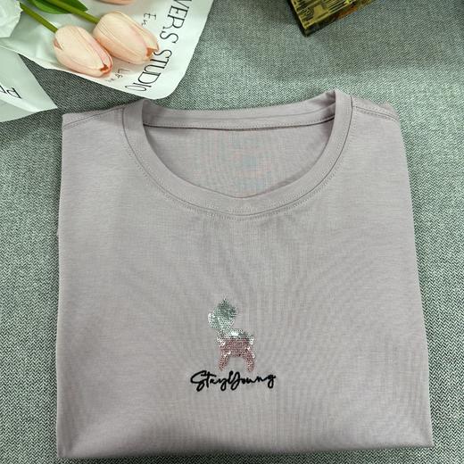 【桑蚕丝丝光棉短袖 小羊款短袖T恤女】基础款 宽松小羊款 刺绣字母搭配短袖T恤女 商品图3