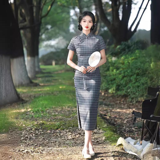 格子年轻款少女，气质高端日常素雅旗袍CCG-9193 商品图1