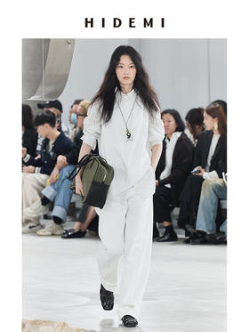 HIDEMI 极简设计感纽扣条纹口袋廓形衬衫 白色/牛油果绿