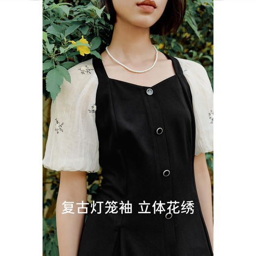 【严选】伊芙丽法式优雅气质假两件拼接收腰挂脖连衣裙2024夏装新款小黑裙1F4990701 商品图2