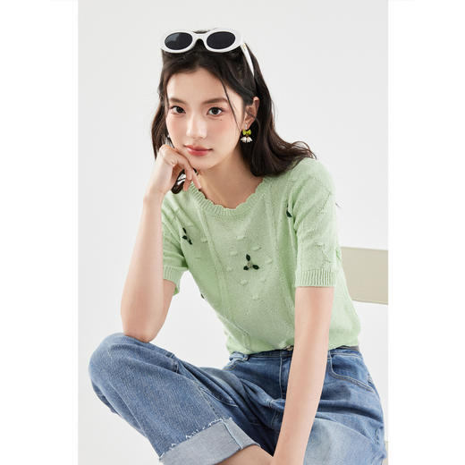 【严选】诗凡黎圆领钩花针织衫SF4130811 商品图0