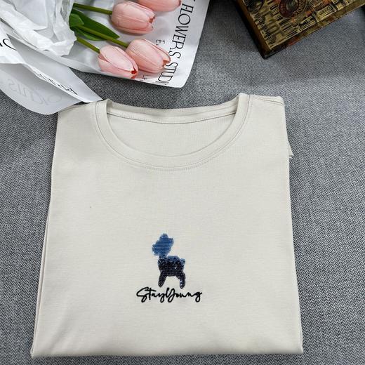 【桑蚕丝丝光棉短袖 小羊款短袖T恤女】基础款 宽松小羊款 刺绣字母搭配短袖T恤女 商品图1