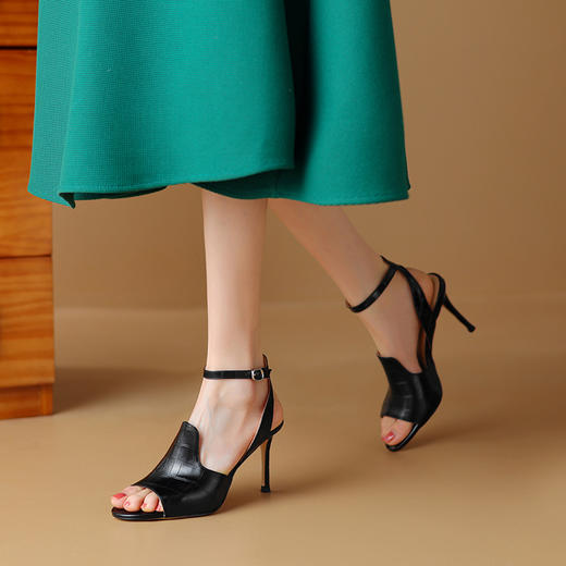 【预售5天】优雅百搭细高跟，里外全皮露趾凉鞋HY&M900-1 商品图2