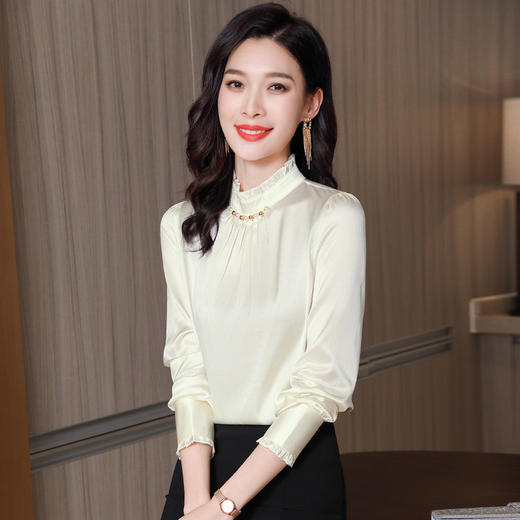 真丝长袖衬衫温柔淑女花边领桑蚕丝ASE9005-1 商品图1