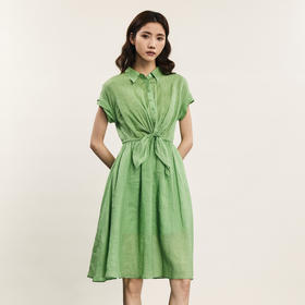 谜底连衣裙短袖女2024夏季新品通勤风设计感收腰中长裙242ML0705