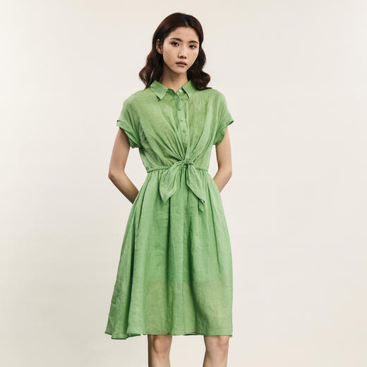 谜底连衣裙短袖女2024夏季新品通勤风设计感收腰中长裙242ML0705 商品图0