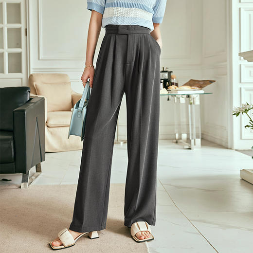 OLrain欧芮儿法式豆绿色休闲裤女夏季2023年新款高腰阔腿垂感长裤 商品图2