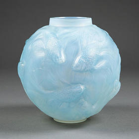 独角鹿西洋古董1924年法国出品FORMOSE锦鲤款蓝色欧泊水晶花瓶