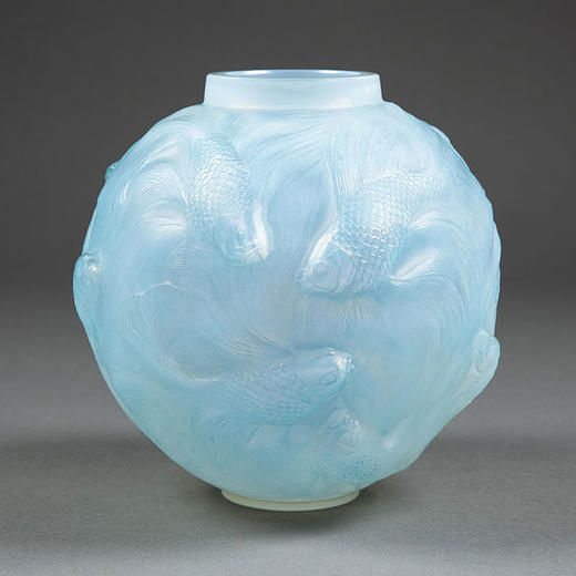 独角鹿西洋古董1924年法国出品FORMOSE锦鲤款蓝色欧泊水晶花瓶 商品图0