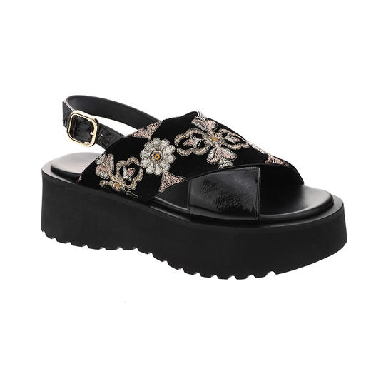 sheme进口提花布料搭配进口袋鼠皮休闲时尚女士厚底凉鞋可定制 商品图4