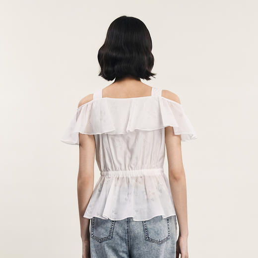 谜底露肩上衣短袖女2024年夏季新品浪漫少女感亲肤小衫242MS0667 商品图2