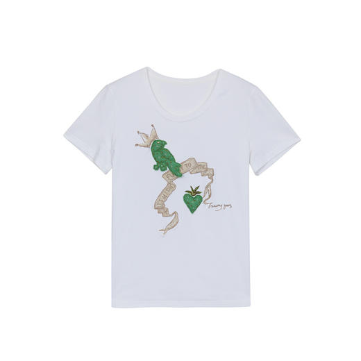 谜底圆领印花T恤女2024年夏季新品时尚绣花修身百搭上衣242MT0527 商品图4