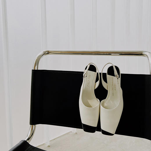 BIUCILI Shadow 原创设计师法式一字带包头方头后空凉鞋女夏拼色 商品图0