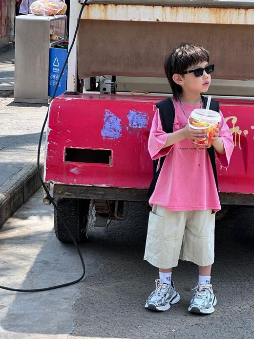 【复古工装，潮流颜值爆表！】2024夏季新款韩版男童，字母圆领套头洋气休闲短袖，儿童T恤潮套装！-ry 商品图3