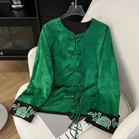 AHM-2809新中式设计感小众茶服禅意女装外套春季新款复古国风绿色上衣