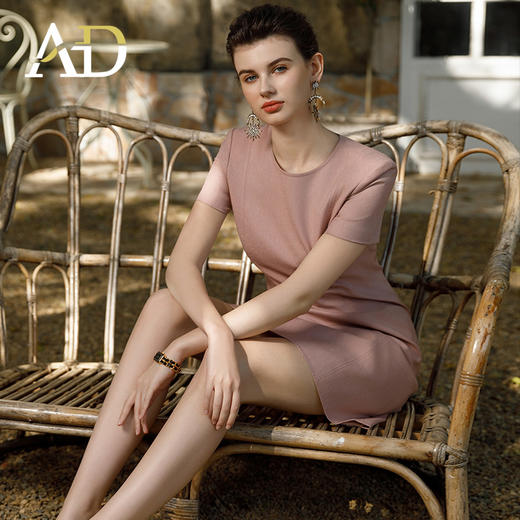 AD粉色西装连衣裙女时尚职业装圆领连身裙子气质通勤小个子a字裙 商品图3