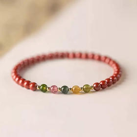 【经典】顺遂安康五福碧玺朱砂手链 晶莹剔透 光泽圆润