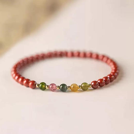 【经典】顺遂安康五福碧玺朱砂手链 晶莹剔透 光泽圆润 商品图0