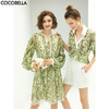 【限时秒杀】COCOBELLA肌理感压褶花卉印花连衣裙女优雅高腰长袖雪纺裙FR512 商品缩略图0