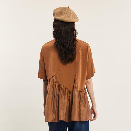 谜底宽松T恤短袖女2024夏季新品时尚拼接A型中长款上衣242MT0608 商品图2