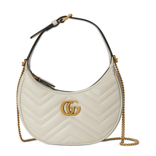 【二】GUCCI 古驰 女士 GG Marmont系列 半月造型绗缝V型皮革迷你手提包 白色 699514 DTDHT 9022 商品图0