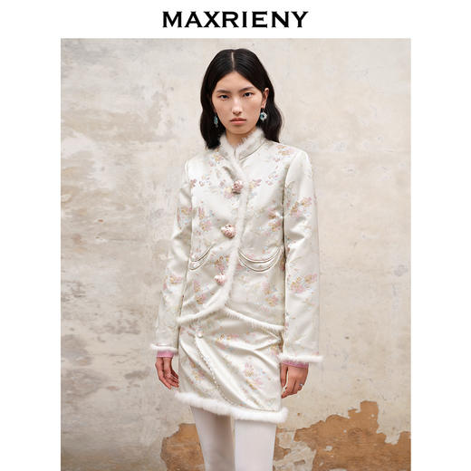 MAXRIENY国风复古提花棉服2023冬款新年年服精致宫廷感粉金外套女(货号:MS88CP501) 商品图2