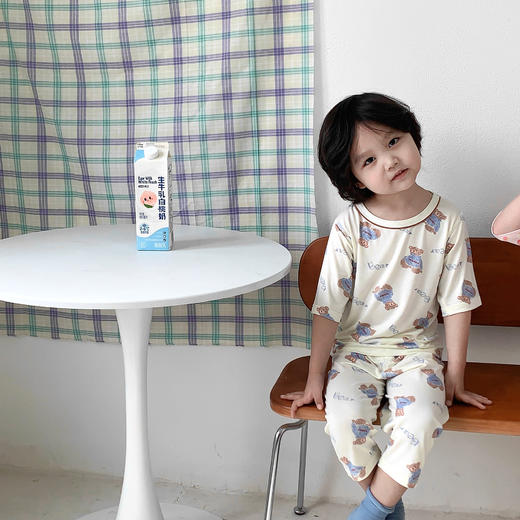 【优美好看，时尚秀气！】儿童睡衣夏季薄款雅赛尔男孩七分袖，花边宝宝空调服女童家居服套装！ 商品图9