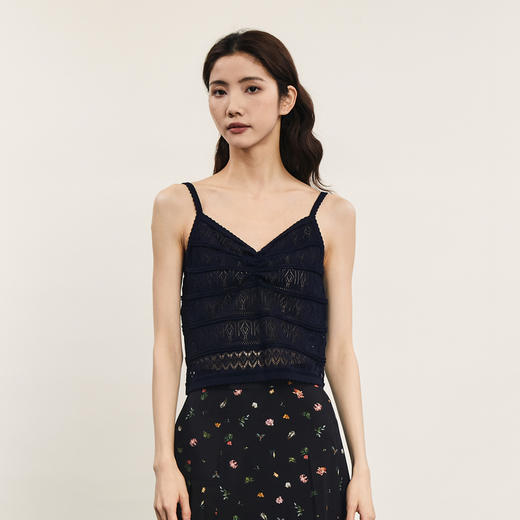 谜底针织小吊带2024年夏季新品复古优雅深V领修身内搭女242MZ0871 商品图0