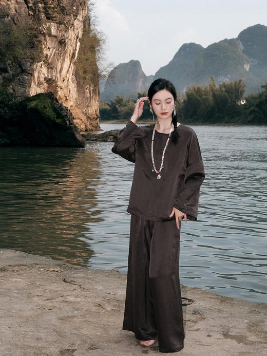 盛唐婧 |真丝重缎龟裂纹裤子 商品图2