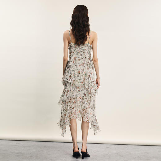 谜底吊带连衣裙2024夏季新品复古法式桑蚕丝碎花中长裙242GL0609 商品图2