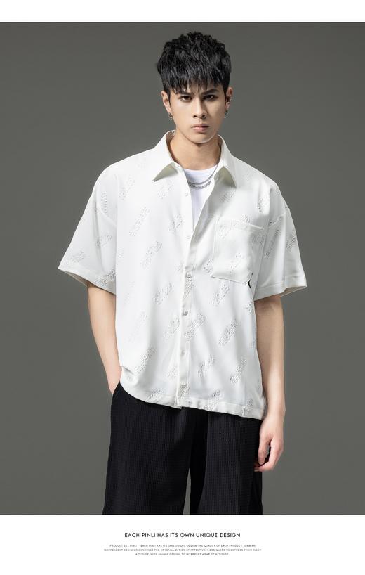 PINLI品立夏季新款纯色翻领衬衫潮牌字母短袖衬衣休闲男上衣B232113026 商品图1