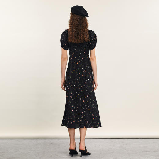 谜底碎花连衣裙短袖女2024夏季新品优雅浪漫前开叉长裙242ML0699 商品图2