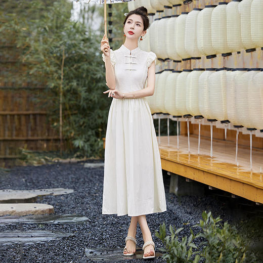 气质新中式，提花盘扣立领高腰大摆连衣裙HR-XQYI9905 商品图6