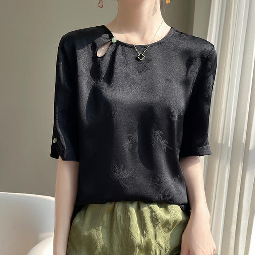 纤束马中式提花仿真丝半袖 RW-F38_ZSY 商品图5