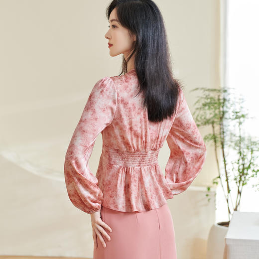 米思阳2026春季新款优雅修身气质衬衫高腰风琴褶设计晕染上衣0265 商品图4