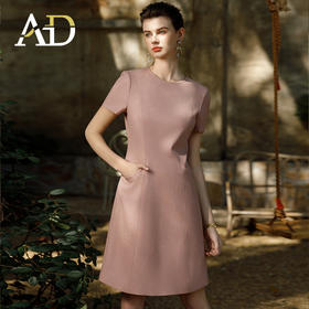 AD粉色西装连衣裙女时尚职业装圆领连身裙子气质通勤小个子a字裙