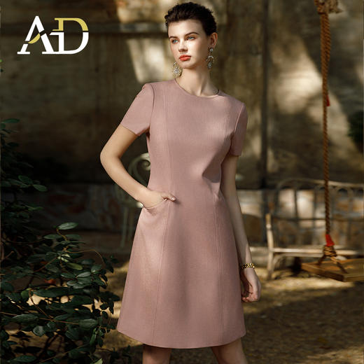 AD粉色西装连衣裙女时尚职业装圆领连身裙子气质通勤小个子a字裙 商品图0
