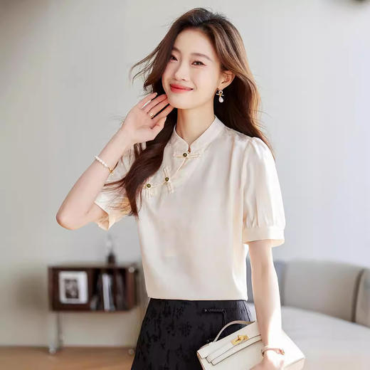 HT-8850新中式国风气质短袖衬衫女夏装夏季新款复古显瘦小衫女士上衣 商品图3