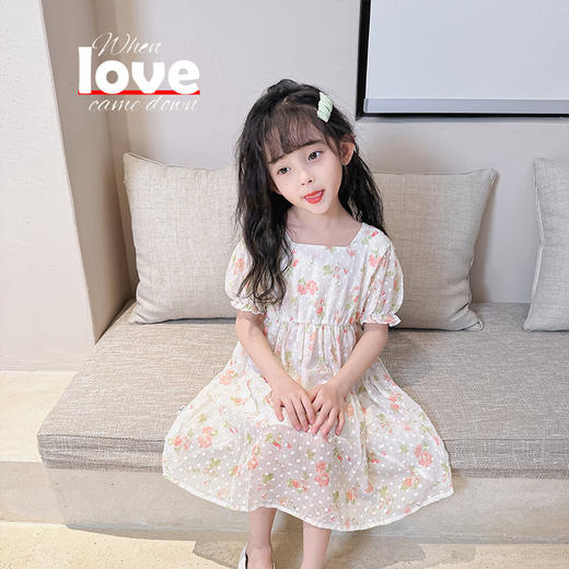 夏季新款中大童提花连衣裙薄款女童宝宝可爱裙子夏季女孩卡通公主裙聚 商品图0