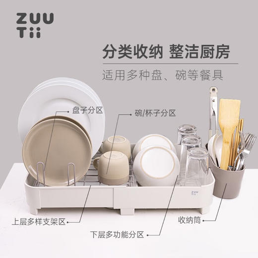 ZUUTII可伸缩排水碗碟架水槽置物架沥水架收纳架-冷烟灰 商品图1