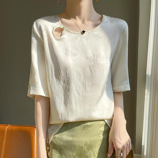 纤束马中式提花仿真丝半袖 RW-F38_ZSY 商品图1