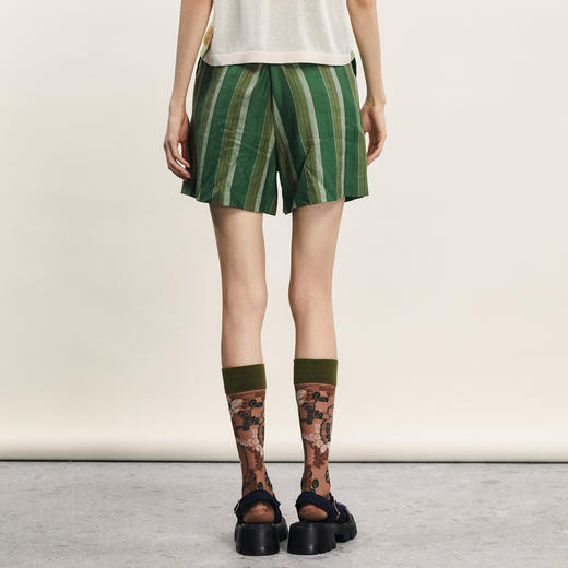 谜底H型直筒短裤女2024年夏季新品复古条纹亚麻透气裤子242MK0665 商品图2