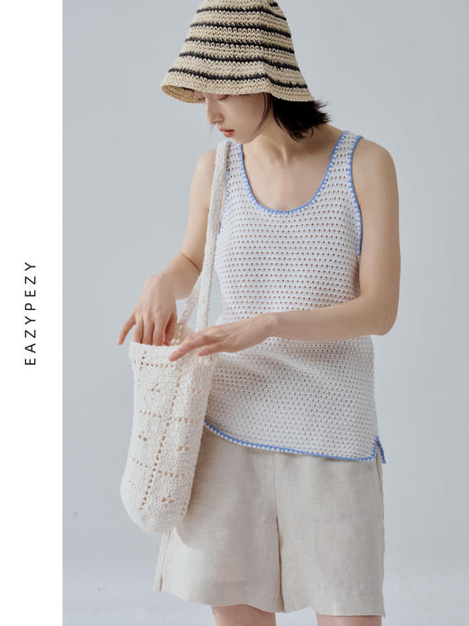 24SS 爱琴海钩花棉绒针织背心 商品图0