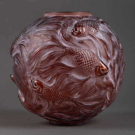 独角鹿西洋古董1924年法国出品FORMOSE锦鲤款暗红色欧泊水晶花瓶 商品图2