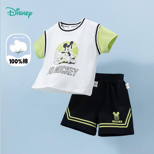 迪士尼【经典米奇】24夏款男童运动休闲套装纯棉透气短袖短款两件套ZD2DT014 商品图0