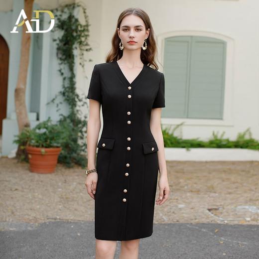 AD法式轻熟风连衣裙女高端单排扣职业西装裙中长款V领赫本小黑裙 商品图1